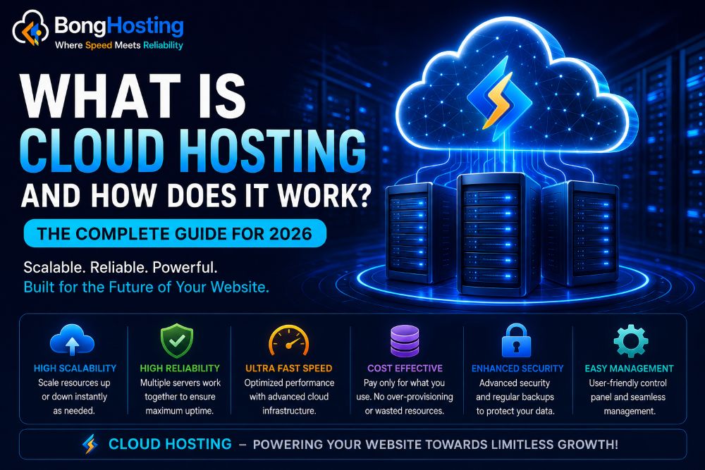 what is cloud hosting and how does it work futuristic cloud server infographic bonghosting
