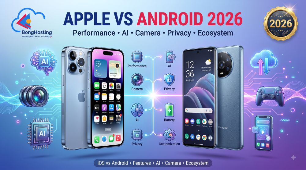 Apple vs Android 2026 smartphone comparison featuring iPhone and Android flagship phones