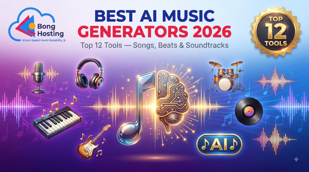 Best AI music generators 2026 top 12 tools comparison Suno Udio AIVA Soundraw free paid BongHosting