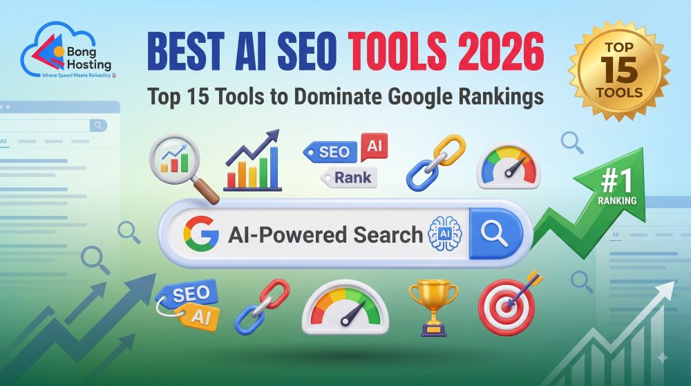 Best AI SEO tools 2026 top 15 tools comparison Surfer Semrush Ahrefs free paid BongHosting